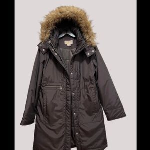 Michael Kors Winter Coat Dark Chocolate Brown Fur Trim Size Large